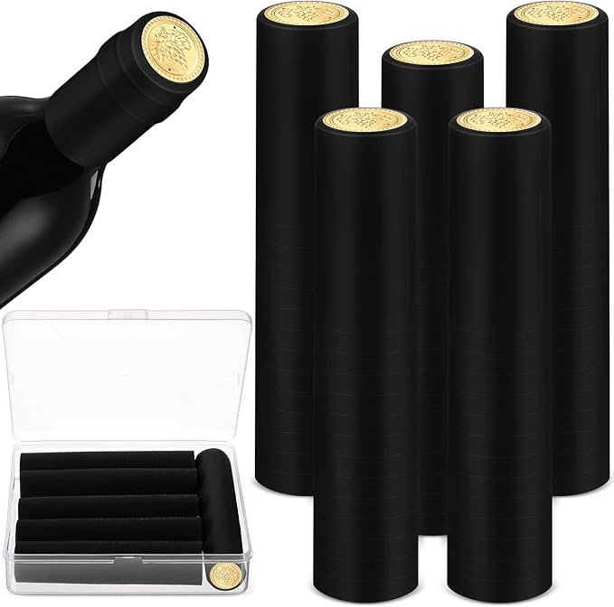 Maxdot 120 Count PVC Heat Shrink Capsules with Storage Box Wine Bottle Sealer for Cruise Shrink Wrap Bottle Corks Capsules for Professional Making Wine Cellars and Home(Black)