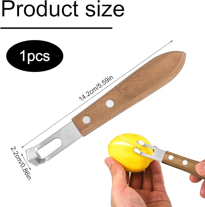 1pcs Channel Knife,Lemon Twist Tool,Stainless Steel, Wooden Handle, Curved Blade, Suitable For Lemon/Orange Twisters, Cocktail Garnish Tool, Suitable For Bartenders And Home Mixologists.