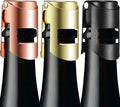 HYZ Champagne Stoppers 3-Pack, Stainless Steel Sparkling Wine Bottle Stopper with Pure Silicone Air Tight Seal - Professional Wine Saver for Champagne，Prosecco and Cava Rose Gold/Silver/Black