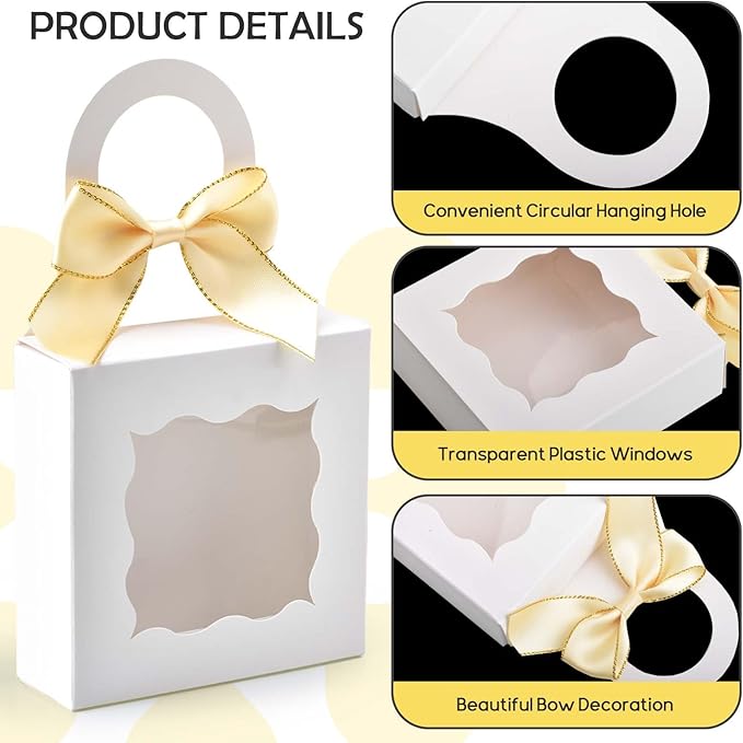 Sankoly 10 Pieces Wine Bottle Box with Window Paper Wine Gift Box with Bow Tie Mini Gift Boxes Bottle Hanger Favor Box for for Holding Candy Chocolate Cookies Mini Gift (White)