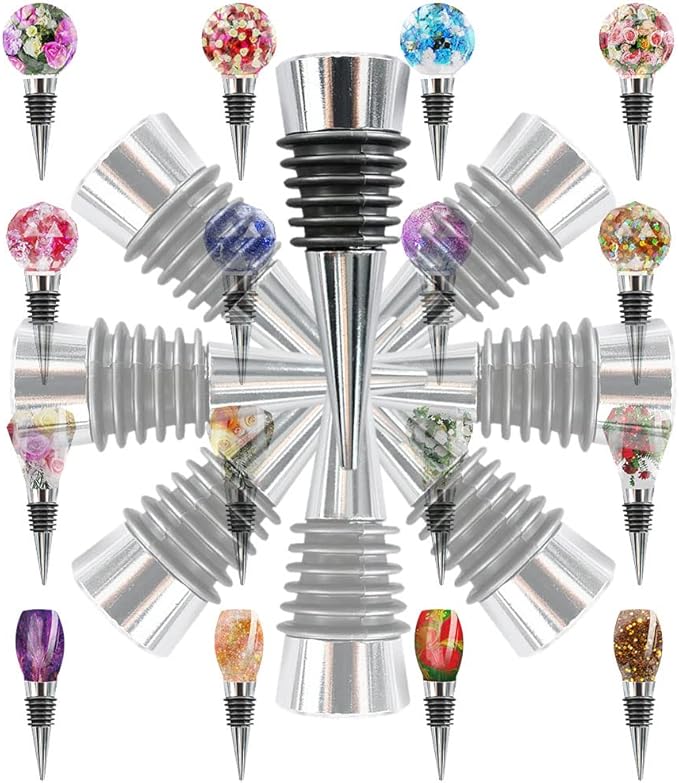 20 Pcs Wine Bottle Stopper Set Kit, Resin Wine Bottle Stoppers Molds Set Accessories, Wine Stoppers for Silicone Mold Epoxy Resin (Alloy Silver)