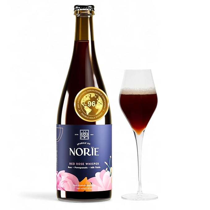 Norïe Red Rose Whisper – Award-Winning Non-Alcoholic Sparkling Blend crafted from Roses, Pomegranate & Organic Fermented Milk Thistle | Bold & Romantic Non-Alcoholic Drink 750 ml