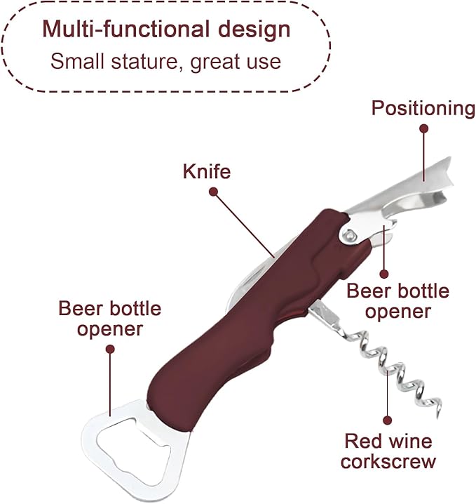 Stainless Steel Wine Key with Foil Cutter:Waiters Corkscrew Opener Beer Bottle Opener (Wine Red)