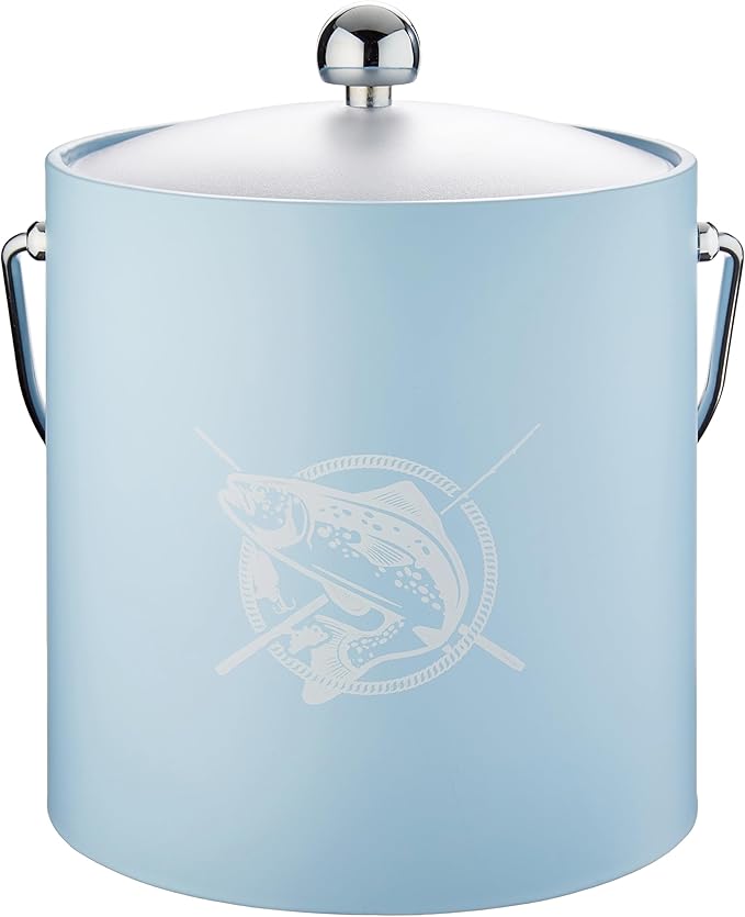 Kraftware Pastimes 3qt Ice Bucket with an Acrylic Cover and Bale Handle (Fishin', Light Blue)