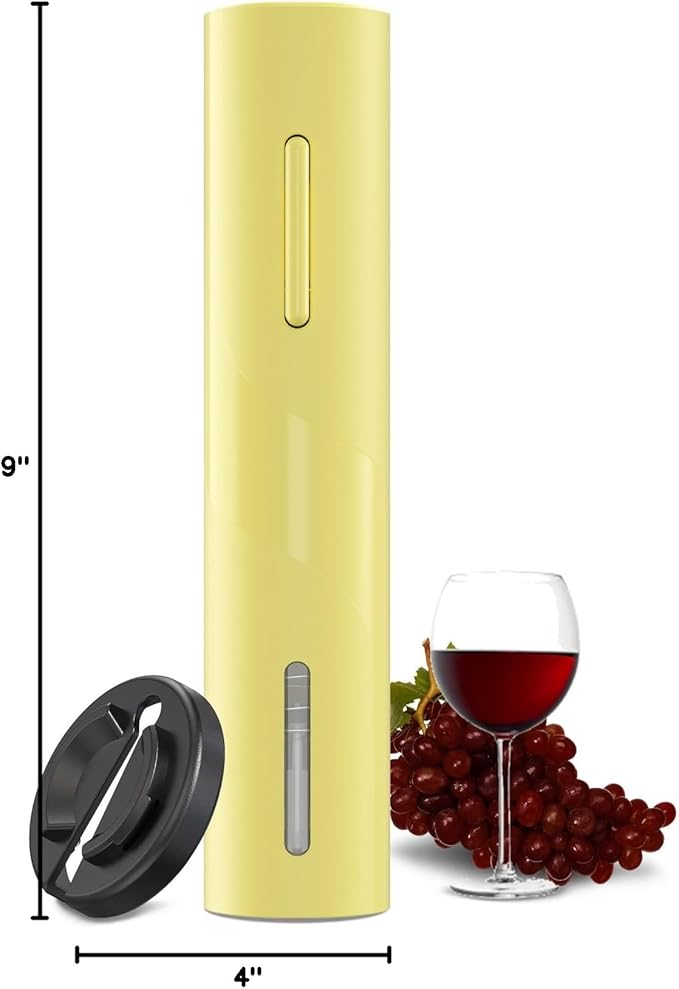 COKUNST Wine Bottle Opener with Foil Cutter, Battery Operated Automatic Corkscrew for Kitchen Party Home Wedding Yellow