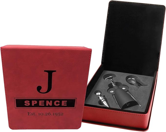 Personalized Leatherette 3 Piece Wine Tool Set (Rose w/Black)