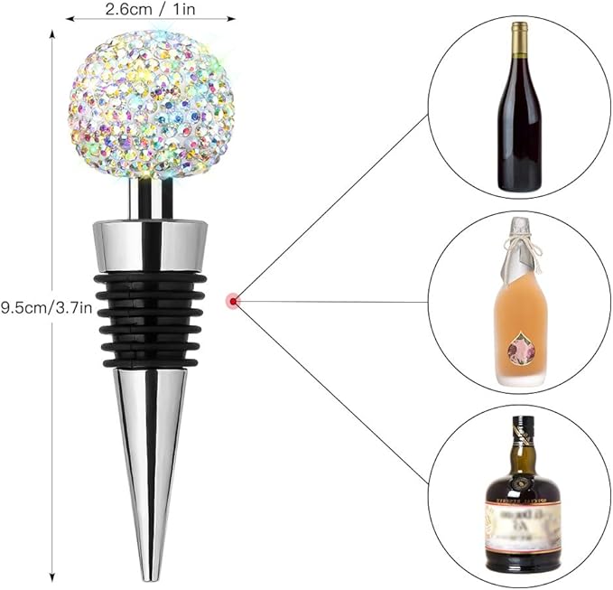 Soleebee Bling Decorative Wine Stoppers,Wine Bottle Stopper with Crystal Rhinestone, Beverage Bottle Stoppers for Gifts, Bar, Holiday Party, Wedding (AB)