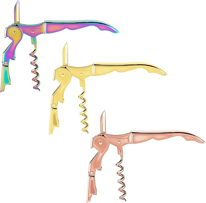 Mirage Corkscrews Wine Key Double Hinge Wine Opener Waiter Corkscrews Rainbow + Gold + Rose Gold 3 PCS