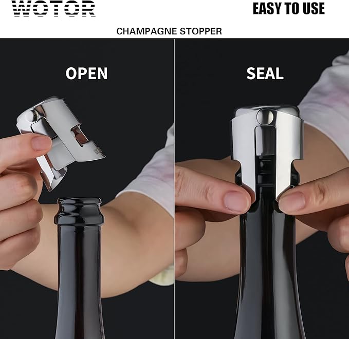 WOTOR 3 Pack Champagne Stoppers with Stainless Steel Champagne Saver with Food Grade Silicone Leak proof Keep Fresh Reusable Champagne Cork for Champagne, Cava, Prosecco and Sparkling（Triple Color）