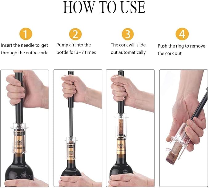 Air Pressure Wine Bottle Opener with Foil Cutter, Wine Aerator Pourer, 2 Vacuum Wine Stoppers, Storage Base (6 PCS), Corkscrew Wine Opener, The Best Wine gifts for Wine Lovers