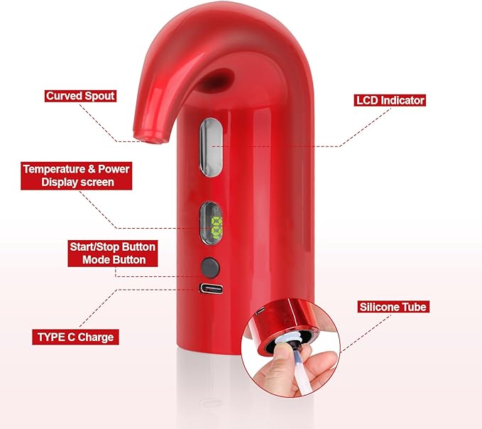 Fathers Day Gift|World Cup Viewing Party Supplies, Wine Aerator Electric Wine Decanter, Automatic Wine Dispenser Pourer with USB Rechargeable, Gift for Women,Men,Wine&Whiskey Lovers,Birthday (Red)