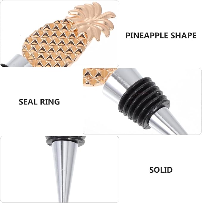 ibasenice 2 Pieces Pineapple Shaped Wine Bottle Stoppers, Zinc Alloy and Plastic Beverage Plugs for Party, Red Wine Bottle Sealer Decorative Bar Accessory