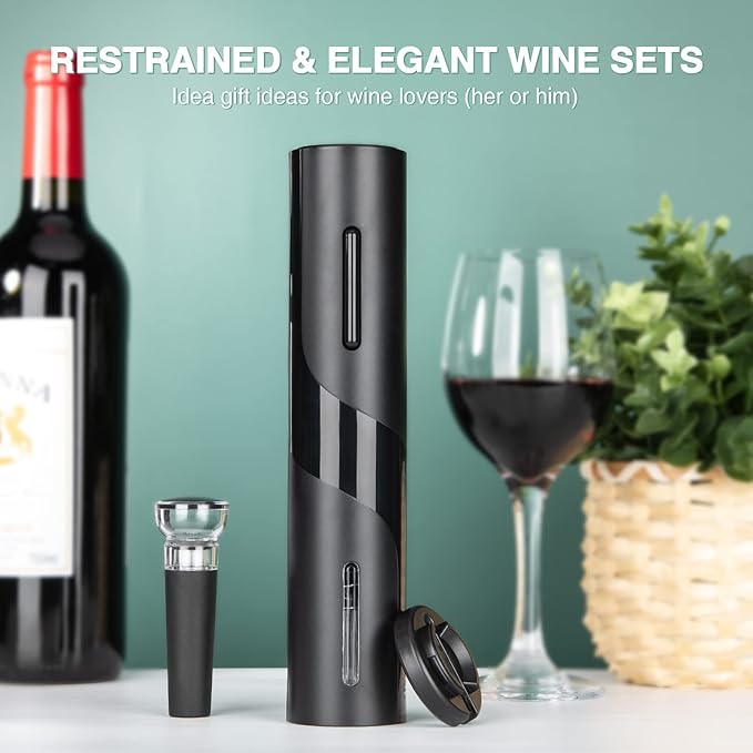 mafiti Wine Opener Battery Operated, Automatic Electric Wine Bottle Opener with 2 in 1 Wine Stopper and Portable Corkscrew Foil Cutter, Wine Gifts for Women Men