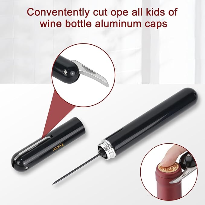 Wine Air Pressure Pump Bottle Opener With Cutting Wine Bottle Foil Knife, Efficient Corkscrew Bottle Opener,Easy Screw Out Tool,Great For Wine Lovers,Perfect Wine Gift. (black), small