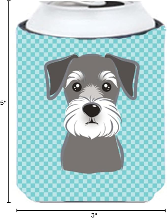 Caroline's Treasures BB1144CC Checkerboard Blue Schnauzer Can or Bottle Hugger Cooler Washable Drink Sleeve Collapsible Beverage Insulated Holder, Can Hugger, Multicolor