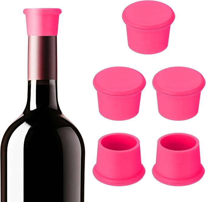 PATIKIL Silicone Wine Stoppers, 6 Pcs Reusable Bottle Cover Wine Corks Bottle Caps Wine Saver Seal Keep Fresh for Beer Beverage Drink, Rose