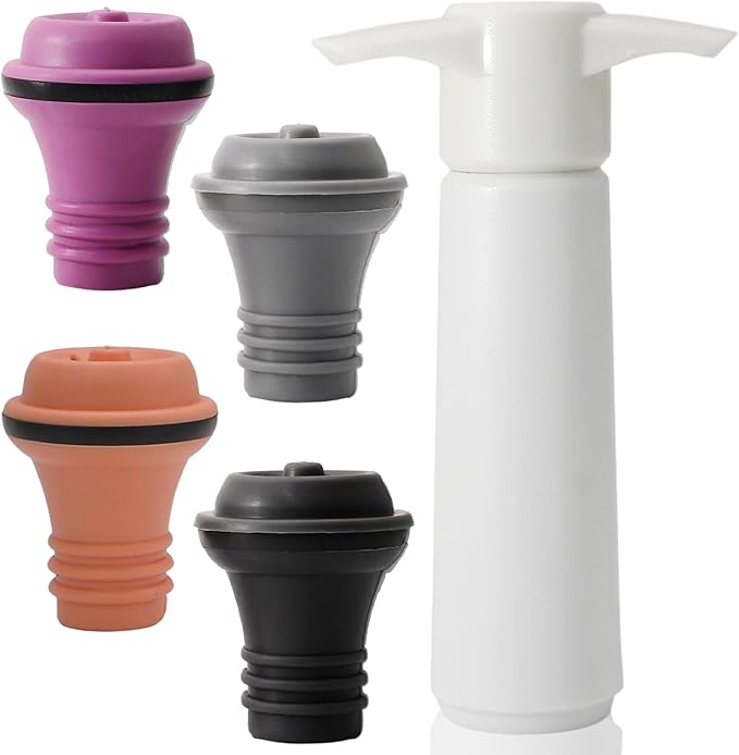 4 Pcs Wine Stoppers, Reusable Preserver Vacuum Pump, Wine Saver Vacuum Pump for Kitchen, Office, Home and Parties(Multicolored)