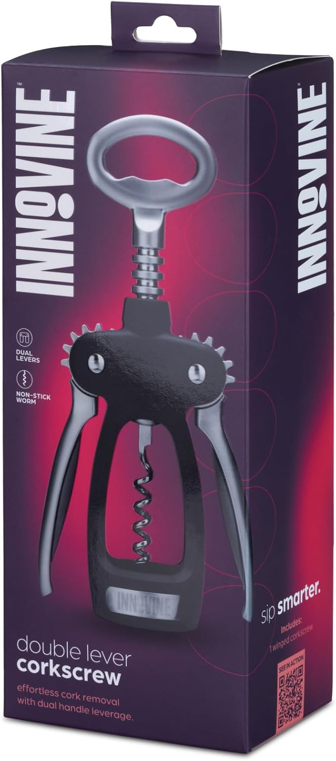 Innovine Winged Corkscrew Wine Opener, Multi-Purpose Bottle Opener for Beers and Soft Drinks, Stainless Steel with Ergonomic Wing Handle, for Bartenders, Home Bar, Kitchen, Restaurant, Graphite