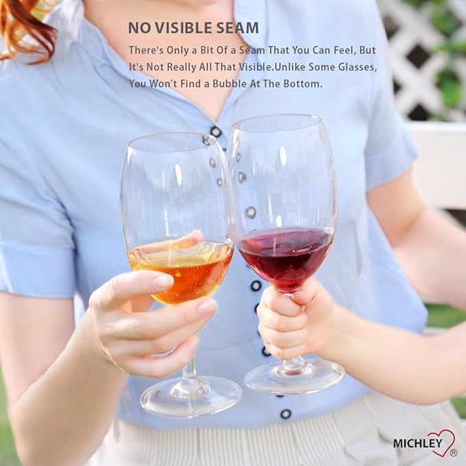 MICHLEY Unbreakable Wine Glasses, 100% Tritan Plastic Shatterproof Large Wine Glasses 20 oz, Set of 4