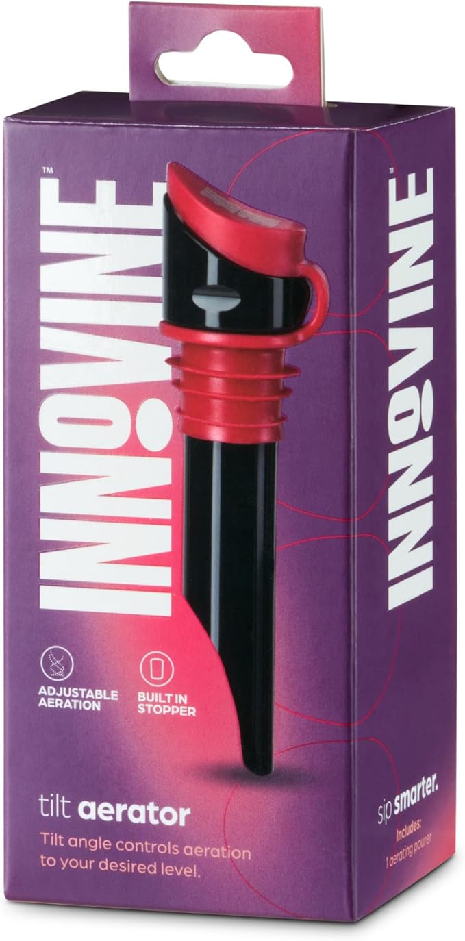 Innovine Wine Aerator Pourer with Built In Stopper, Tilt Design to Enhanced Flavor and Smooth Taste, Easy Pour, No Drip, Perfect for Red & White Wines, Home Bar Accessories, Set of 1, Raspberry