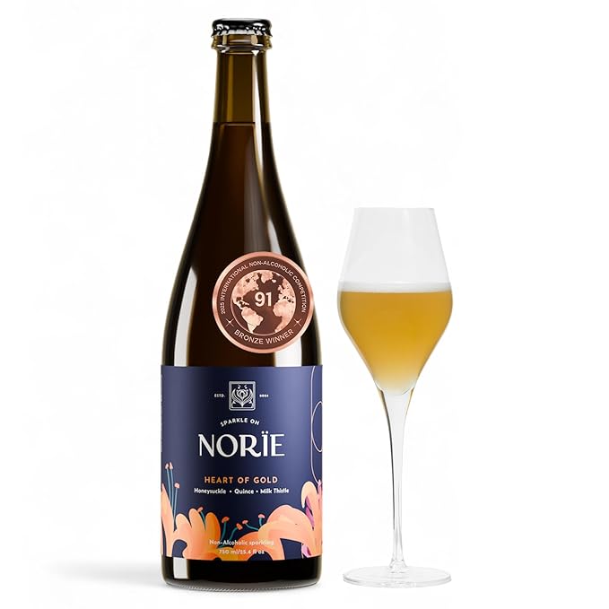 Norïe Heart of Gold – Award-Winning Non-Alcoholic Sparkling Blend | Honeysuckle, Quince & Milk Thistle Blend | Botanical Sparkling Wine Alternative – 750ml | Gluten-Free, Low Calorie