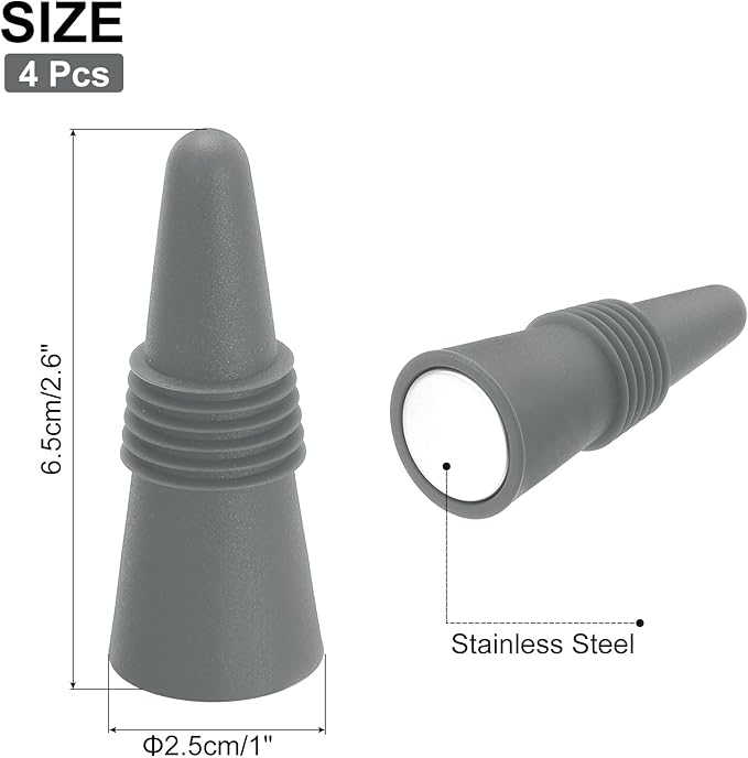 MECCANIXITY 4Pcs Wine Stoppers High Temp Silicone Plug T Shaped Wine Bottle Stopper Wine Outlet Cap Bottle Cover, Grey