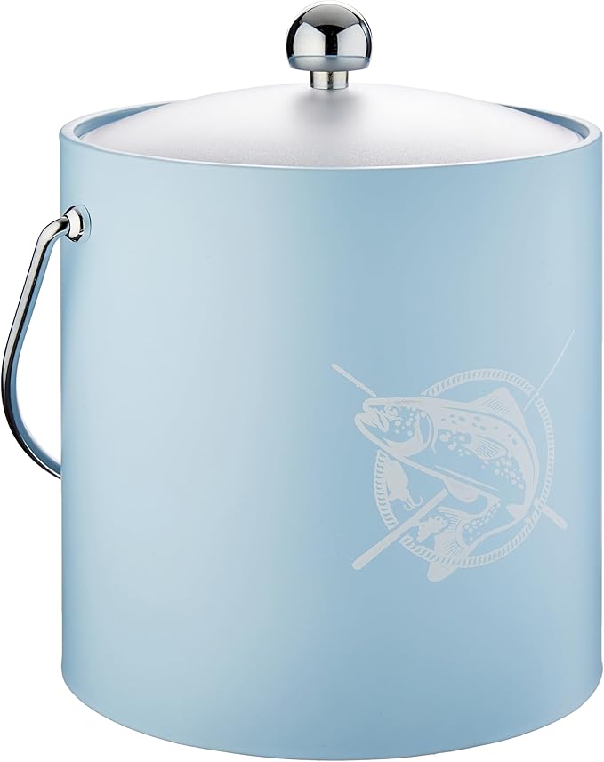 Kraftware Pastimes 3qt Ice Bucket with an Acrylic Cover and Bale Handle (Fishin', Light Blue)