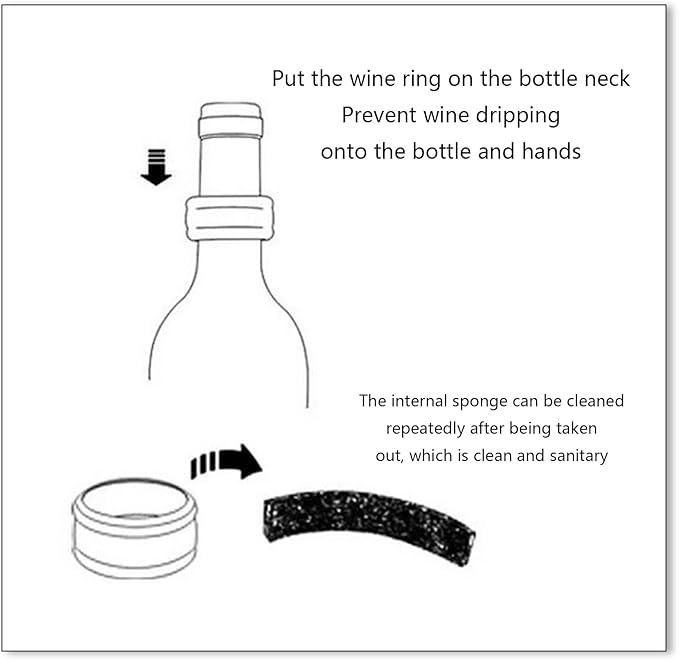 Wine Collar Drip,Stainless Steel Wine Bottle Felt Lining Wine Drip for Bottles Kitchen Accessory Small and Portable