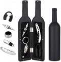 Luxury Wine Accessory & Gift Set - Corkscrew, Stopper, Pourer, and Games! (Wine Opener - Black Matte Bottle Case)