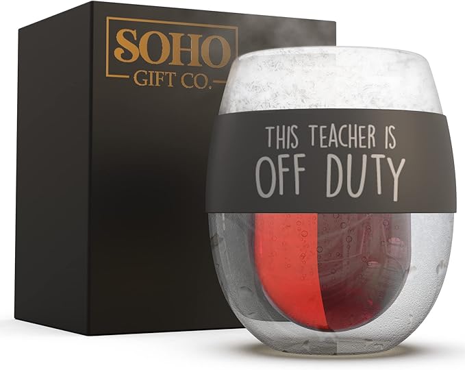 GALVANOX Teacher Appreciation Freezer Stemless Wine Glass Gift for Teacher Off Duty Frozen Wall Insulated Chiller Cup for Ice-Cold Drinks (Gift for Christmas/Birthday/End of Year)