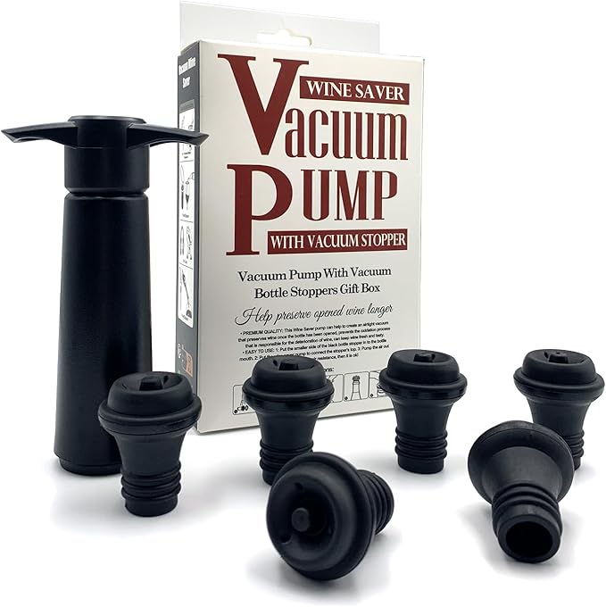 Wine Saver Vacuum Pump with 6 Stoppers, Wine Preserver for Red & White Wine, Air Removal Pump to Keep Wine Fresh, Anti-Oxidation Wine Sealer