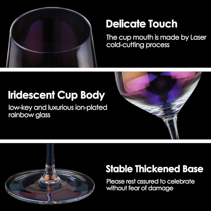 Gutsdoor Iridescent Wine Glass Set Crystal Red Wine Glasses Colored Wine Glasses set of 2 Large 17 Ounce Long stemmed Hand Blown for Wedding, Anniversary, Christmas, Birthday, friendsgiving Gifts