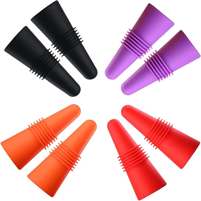 Miicol 8 Pack Silicone Wine Stoppers, Reusable Leak-Proof Bottle Stoppers for Wine, Champagne, Beverages, Multicolor Gift for Wine Lovers