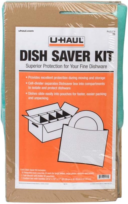 U-Haul Dish Packing Kit – For Dishes and Glassware – Includes 1 Box, 1 Cell Divider Unit, and 32 Assorted Foam Pouches (Value Pack of 3)