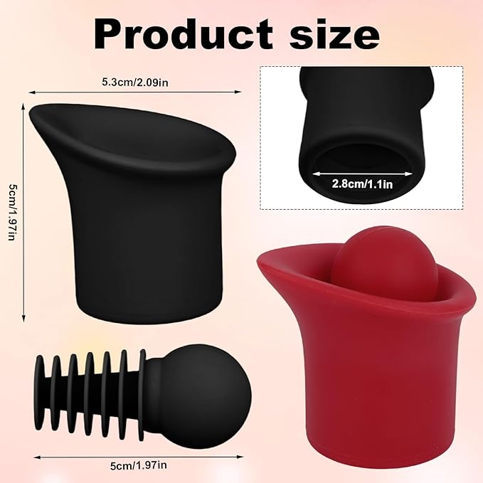 2 Set 2 In 1 Silicone Wine Bottle Stoppers & Pourers, Wine Spout Sealer Preserver Glass Champagne Caps with Vacuum Reusable & Easy to Clean Home Bar Restaurant Accessories(Black, Red)