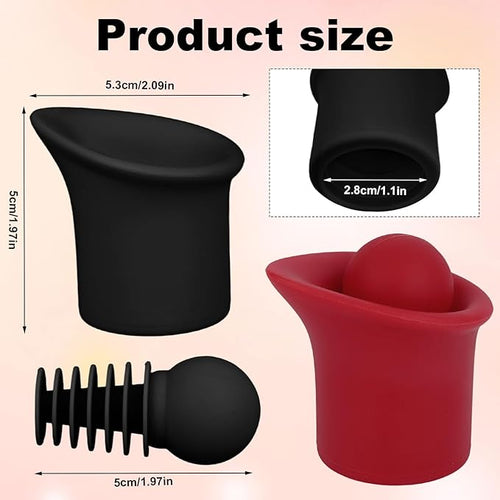 2 Set 2 In 1 Silicone Wine Bottle Stoppers & Pourers, Wine Spout Sealer Preserver Glass Champagne Caps with Vacuum Reusable & Easy to Clean Home Bar Restaurant Accessories(Black, Red)