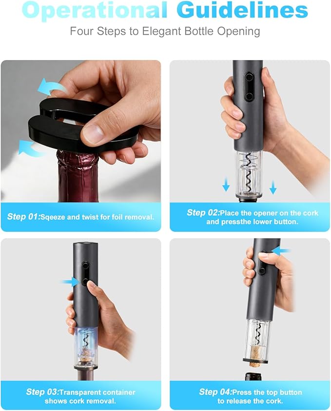 Electric Wine Opener 4-in-1 Automatic Wine Opener Set, Battery Operated Corkscrew Wine Opener and Electric Corkscrew Wine Bottle Opener Kit for Home Bar and Wine Enthusiasts