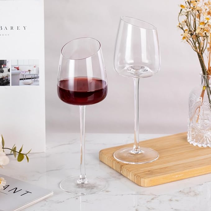 KAMMAK Wine Glasses Set of 2, 9.47 oz Hand Blown Crystal Bordeaux Wine Glasses, Thin Rim & Long Stem, Perfect for Red & White, Daily Use, Wedding or Birthday Gift with Gift Box, XH-H240 Matte