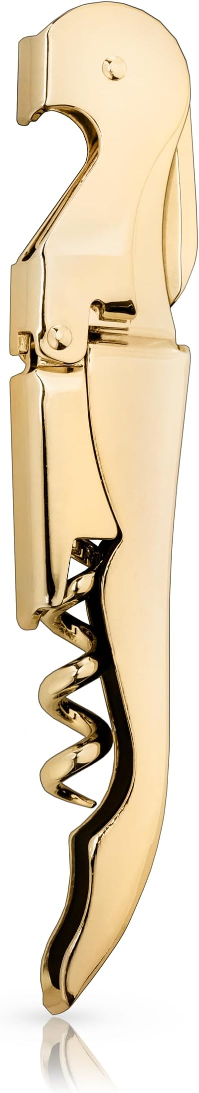 Viski 24k Gold Plated Signature Double Hinged Waiter's Corkscrew Wine Opener, Stainless Steel with Built-in Bottle Opener & Foil Cutter for Home Bar, Kitchen, Travel, Gifts for Wine Lovers, Set of 1