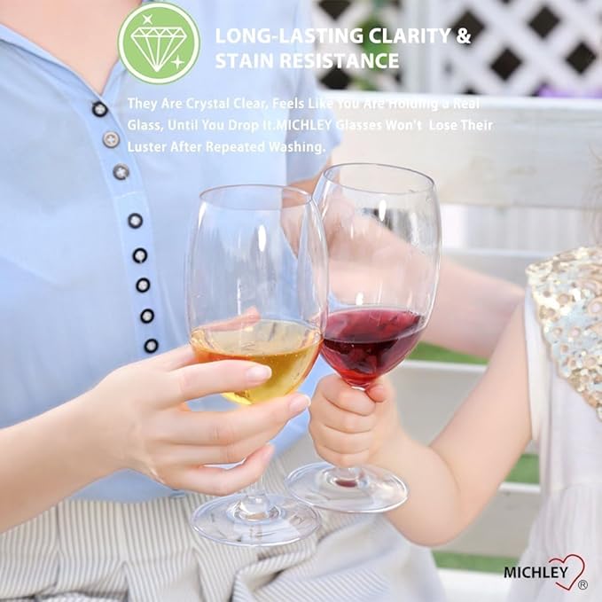 MICHLEY Unbreakable Wine Glasses, 100% Tritan Plastic Shatterproof Large Wine Glasses 20 oz, Set of 6
