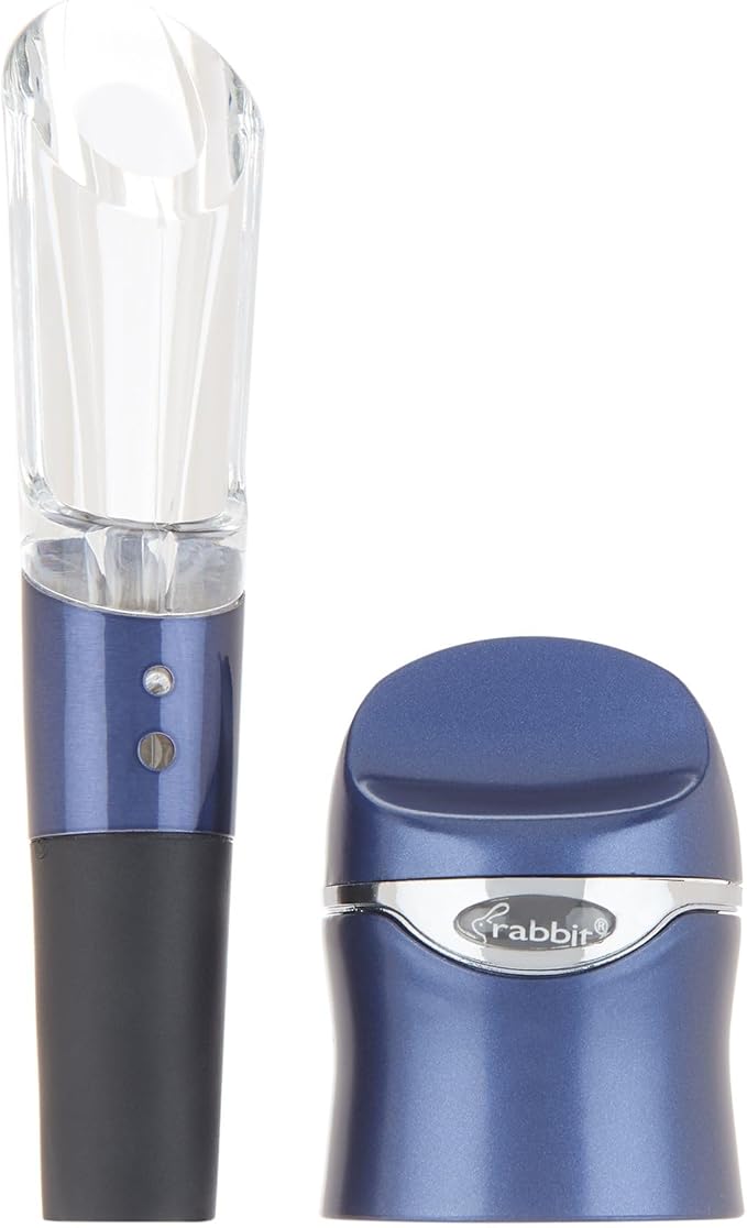 Rabbit Aerate and Preserve Wine Set, Wine/Champagne Sealer and Super Aerator (Blue), Standard