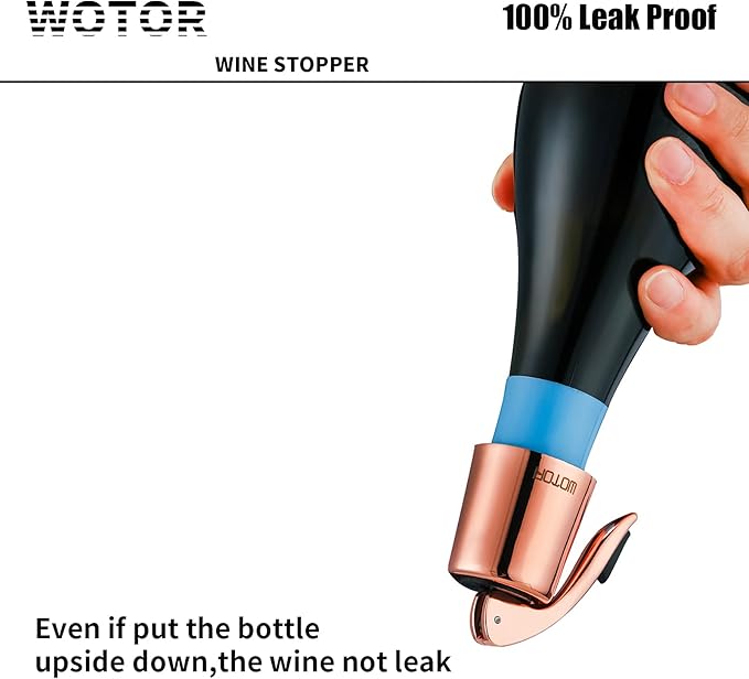WOTOR Stainless Steel Wine Bottle Stoppers with Silicone - Reusable Wine Saver and Decorative Bottle Sealer, Leakproof, Keep Fresh, Rosegold, 2 Pack