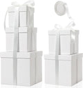Cholemy 5 Pcs Square Nesting Boxes Decorative Gift Boxes with Lid and Ribbon Assorted Sizes Wrap for Wedding, Carnival, Anniversary, Birthday, Bridal Shower Party Gifts(White)