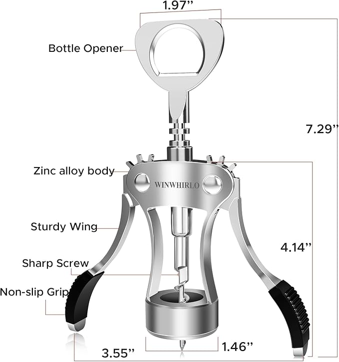 Wine Bottle Opener Gift Set, Zinc Alloy Wing Corkscrew with Vacuum Stopper & Aerator Pourer, Multifunctional Wine Corkscrew for Kitchen, Bar, Party, Camping, BBQ, Wedding, Dinner Gathering