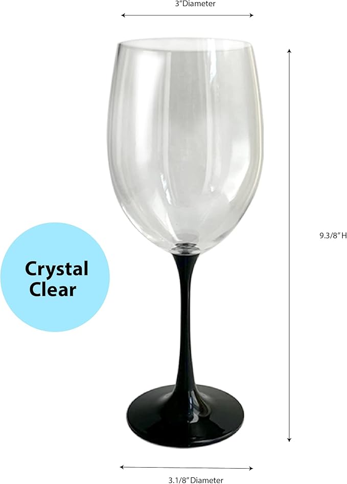 Lily's Home Unbreakable Stemmed Red Wine Glasses, Made of Non Breakable Shatterproof Plastic, Indoor and Outdoor Drinkware, Reusable and Dishwasher-Safe, 22 oz. Each, Set of 4 (Black Stem)