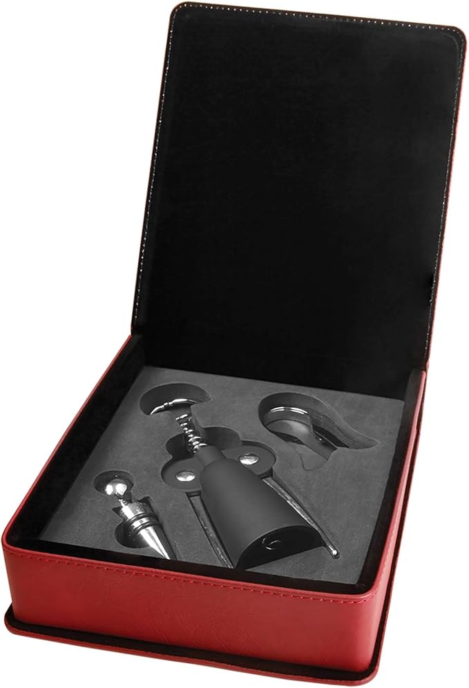 Personalized Leatherette 3 Piece Wine Tool Set (Rose w/Black)