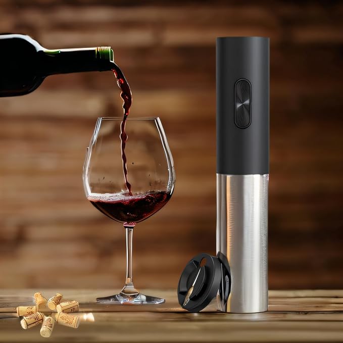 Electric Wine Opener Battery Operated Wine Bottle Openers with Foil Cutter One-touch Button Reusable Automatic Wine Corkscrew Remover for Home Kitchen Party Bar Restaurant