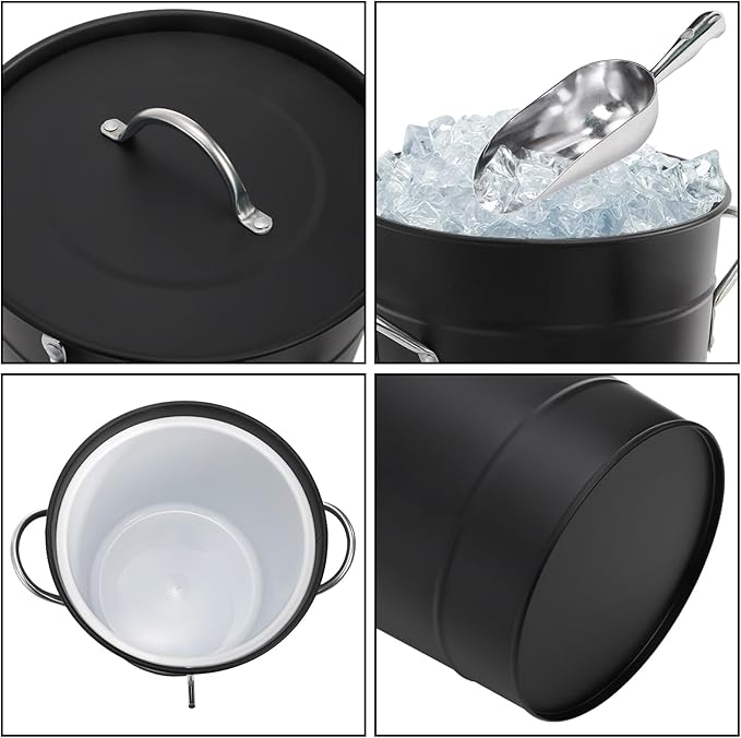 YOUEON 4L Ice Bucket with Scoop and Lid, Double Walled Insulated Wine Bucket Chiller with Carry Handles, Beverage Tub for Cocktail Party, Camping, BBQ, Indoor & Outdoor Use, Black