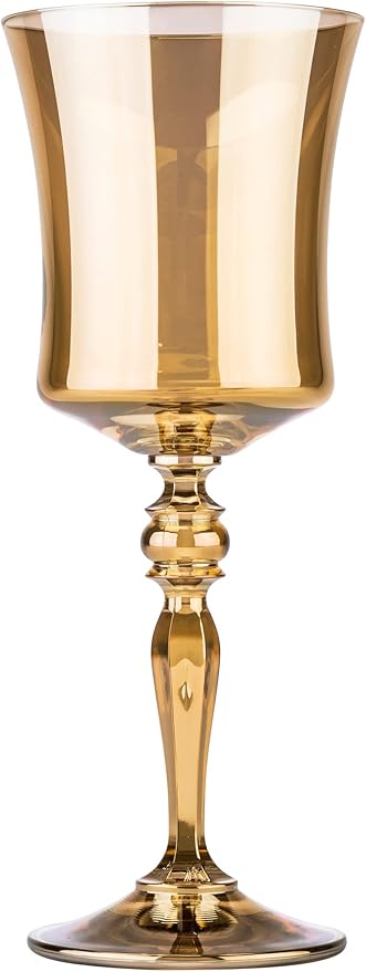 8.25oz Wine glasses Honey Hand Blown Lead-free Crystal - Gift for Wedding, Anniversary, Christmas. Set of 6.