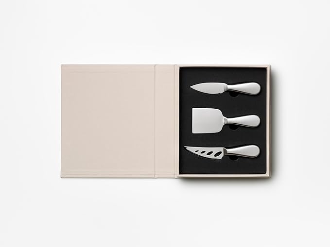 PrintWorks The Essentials Cheese Tools Kit - 3-Piece Stainless Steel Knife Set - Pronged, Chisel & Heart Knives - For Charcuterie Boards - Dishwasher Safe